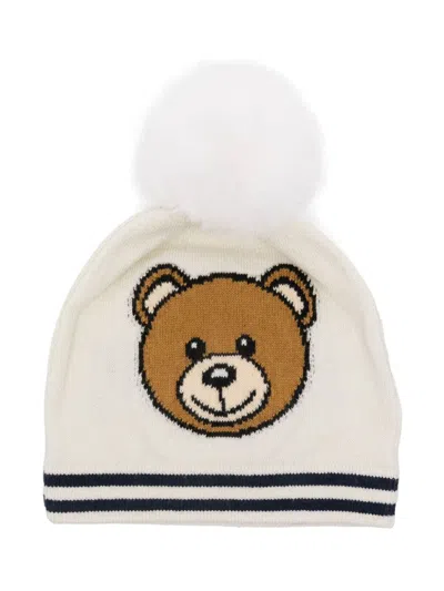 Moschino Babies' Logo-intarsia Beanie In Neutrals