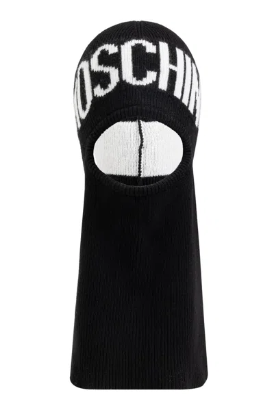 Moschino Logo Intarsia Knit Balaclava In Black