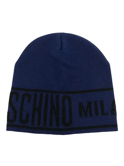 Moschino Logo-intarsia Knitted Beanie In Blue