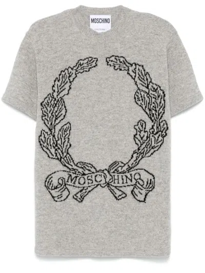 Moschino Logo-intarsia Knitted Top In Grey
