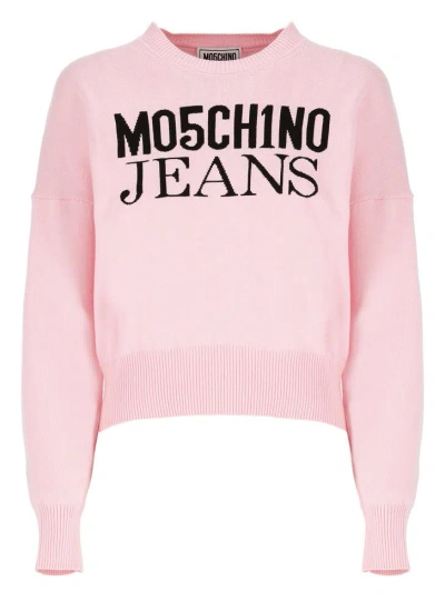 Moschino Logo-embroidered Cotton Jumper In Pink
