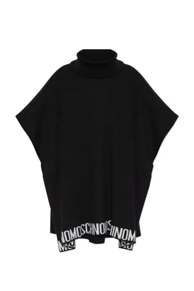 Moschino Logo Intarsia Poncho In Black