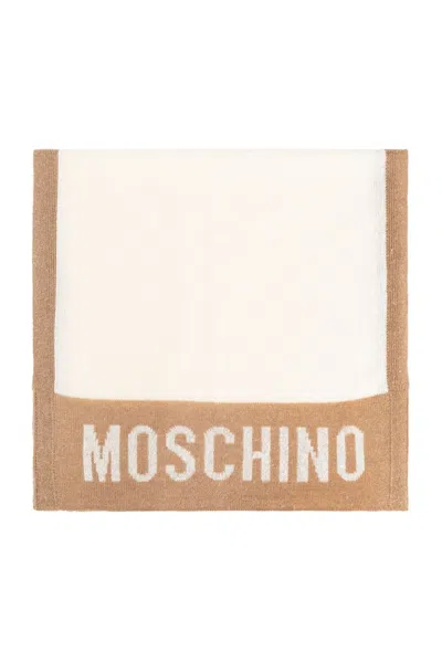 Moschino Logo Intarsia Scarf In Beige