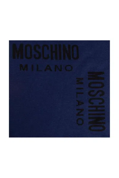 Moschino Logo Intarsia Scarf In Navy