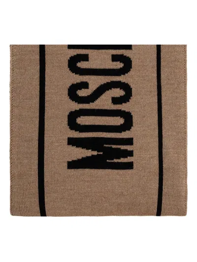 Moschino Logo-intarsia Scarf In Brown