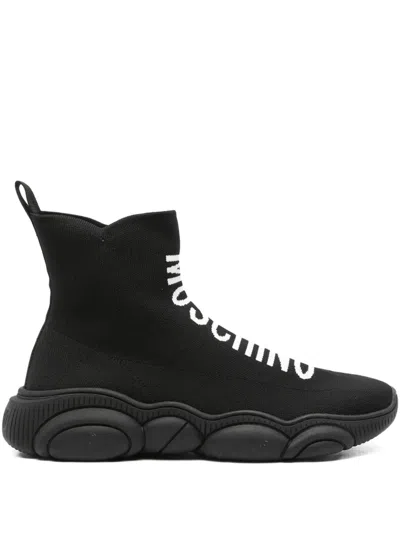 Moschino Logo-intarsia Sock Sneakers In Black