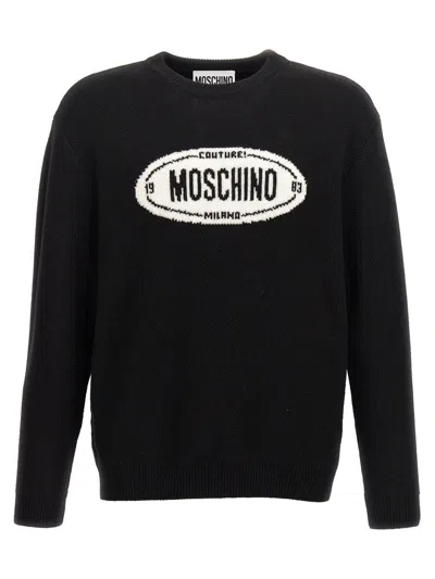 Moschino Logo Intarsia Sweater In White/black