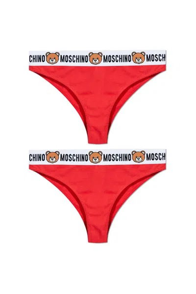 Moschino Bear-logo Thongs (pack Of Two) In Red