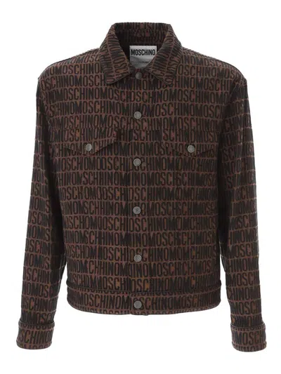 Moschino Logo Jacket In Brown