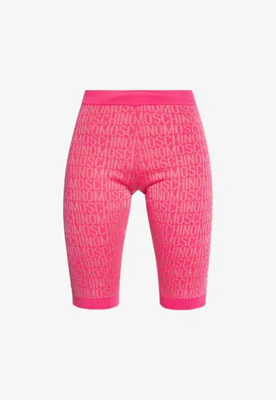 Moschino Wool Knit Jacquard Logo Knee Shorts In Pink