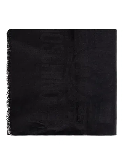 Moschino Logo-jacquard Fringed Scarf In Black