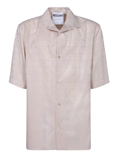 Moschino Logo Jacquard Motif Notched Collar Shirt In Beige