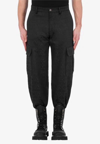 Moschino Logo Jacquard Nylon Cargo Pants In Black