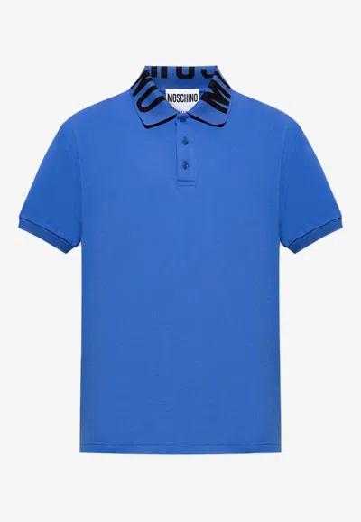 Moschino Logo Jacquard Polo T-shirt In Blue