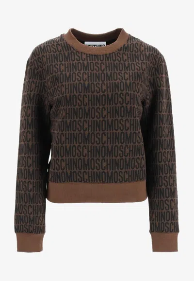 Moschino Logo Jacquard Pullover Sweatshirt In Brown