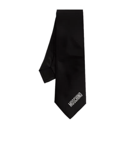 Moschino Logo Jacquard Satin Tie In Black