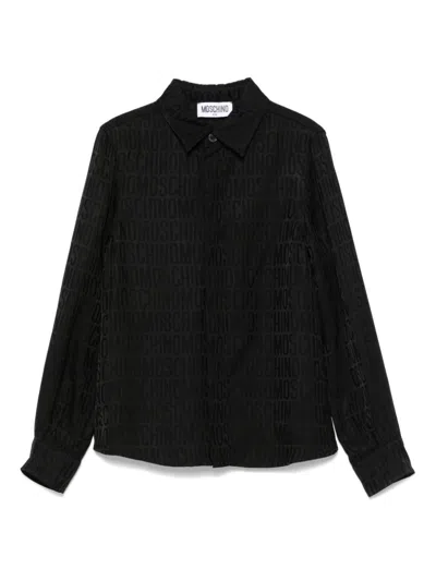 Moschino Kids' Hemd Aus Logo-jacquard In Black