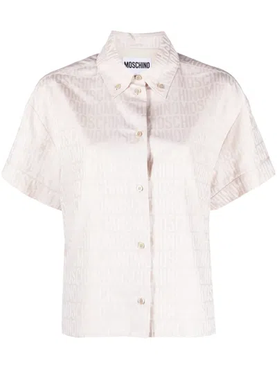 Moschino Logo-jacquard Short-sleeve Shirt In Brown