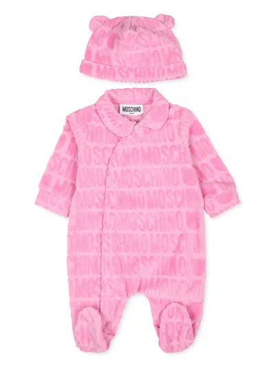 Moschino Babies' Logo-jacquard Terry-cloth Pajama Set In Pink