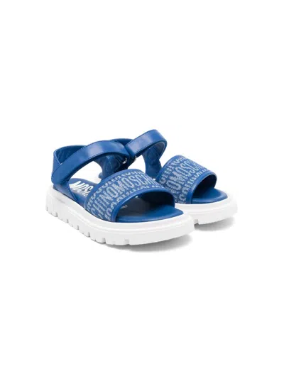 Moschino Kids' Logo-jacquard Touch-strap Sandals In Blue
