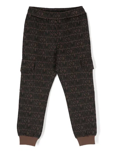 Moschino Kids' Logo Jacquard Track Pants In Brown