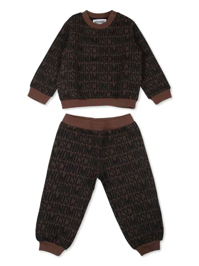 Moschino Babies' Logo-jacquard Tracksuit In Brown