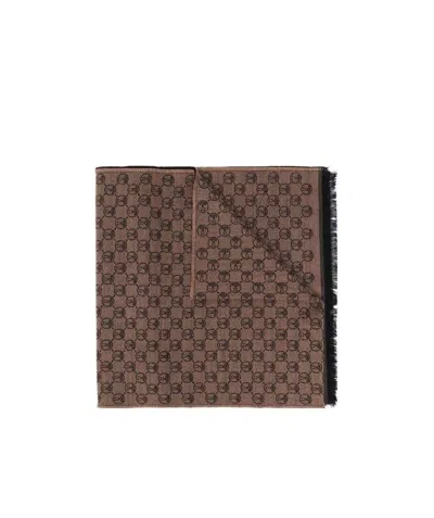 Moschino Logo Jacquard Wool Scarf In Brown