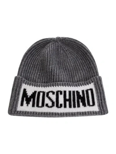 Pre-owned Moschino Logo Knit Beanie Hat W/tags In Gray