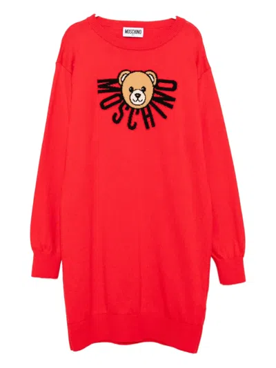 Moschino Kids' Logo Knit Dress In Red