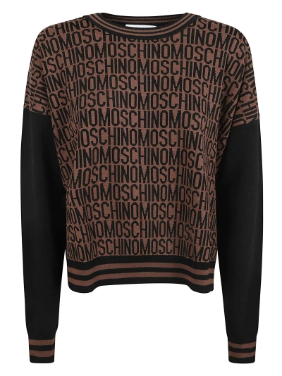 Moschino Logo Knit Monogram Sweater In Brown
