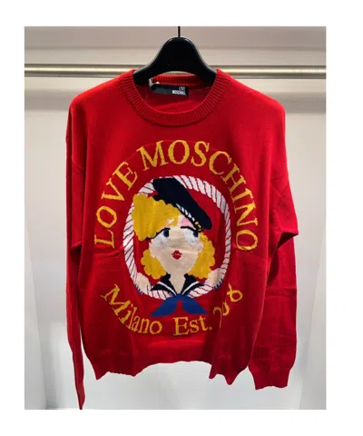 Moschino Logo Knitted Sweater In Red