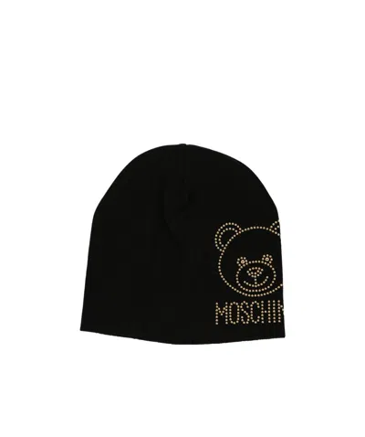 Moschino Logo Knitted Wool Hat In Metallic