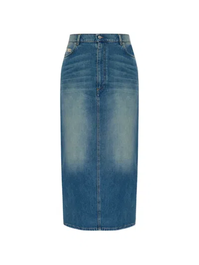 Moschino Denim Midi Skirt With Slit Details In Blue