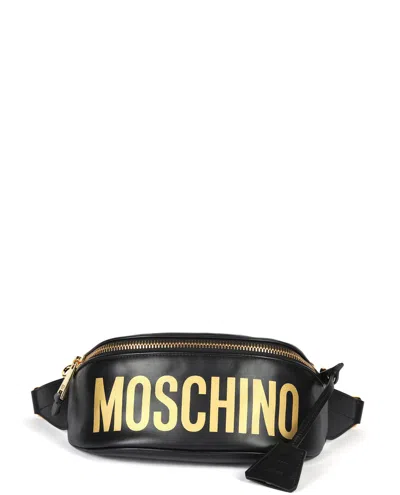 Moschino Logo Leather Belt Bag In Black