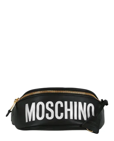 Moschino Logo Leather Belt Bag In Black
