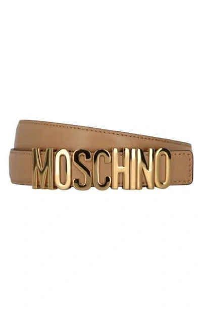 Moschino Logo Leather Belt In Brown