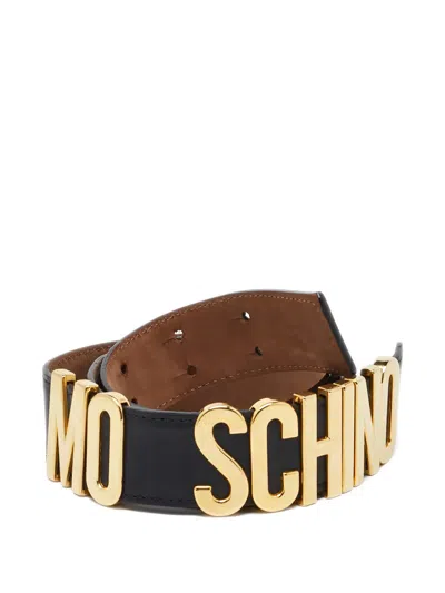Pre-owned Moschino Logo Leather Belt In Black