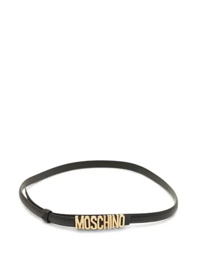 Pre-owned Moschino Logo Leather Belt In Black