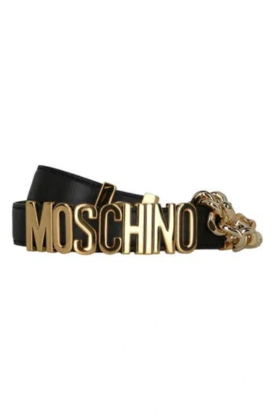 Moschino Logo Leather Belt In Black