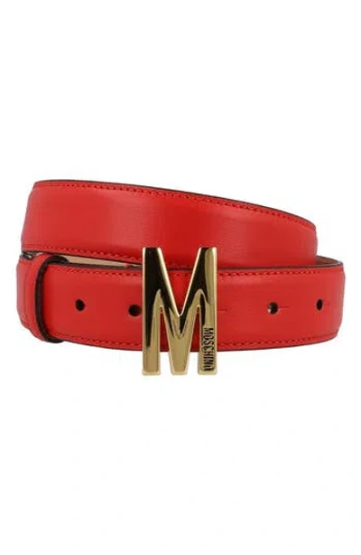 Moschino Logo Leather Belt In Red