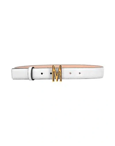 Moschino Logo Leather Belt Woman Belt White Size 39.5 Tanned Leather