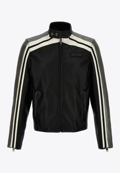 Moschino Logo Leather Biker Jacket