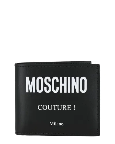 Moschino Logo Leather Card Case In Black