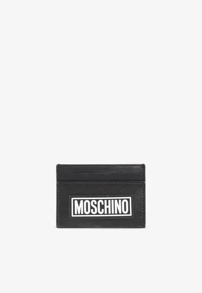 Moschino Logo Leather Cardholder In Black