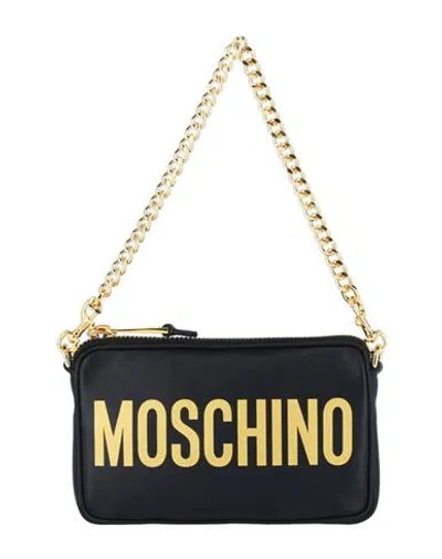 Moschino Logo Leather Chain Shoulder Bag Woman Shoulder Bag Black Size - Leather In Metallic