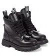 Moschino Logo Leather Combat Boots In Black