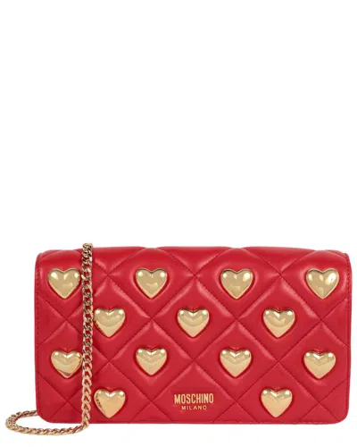 Moschino Logo Leather Crossbody In Red