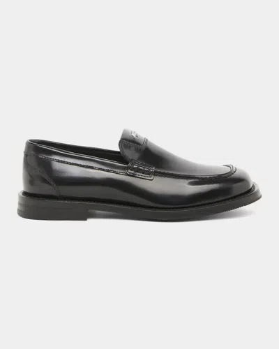 Moschino Logo Leather Loafers In Black
