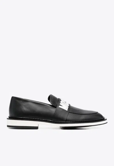 Moschino Logo Leather Loafers In Black