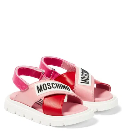 Moschino Kids' Logo Leather Sandals In Multicoloured